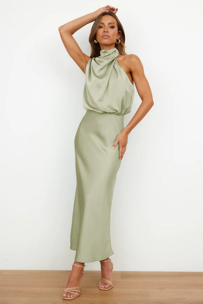 Juliette Rose | Long Satin Halterneck Dress
