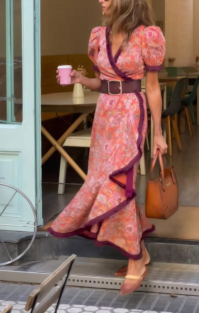 Miralyn – Asymmetrical Puff-Sleeve Long Dress