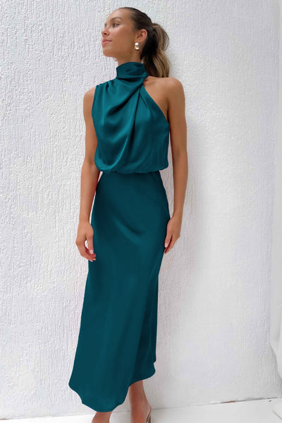 Juliette Rose | Long Satin Halterneck Dress
