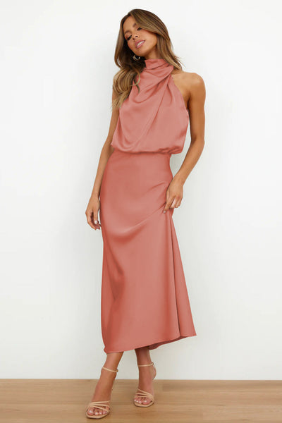 Juliette Rose | Long Satin Halterneck Dress
