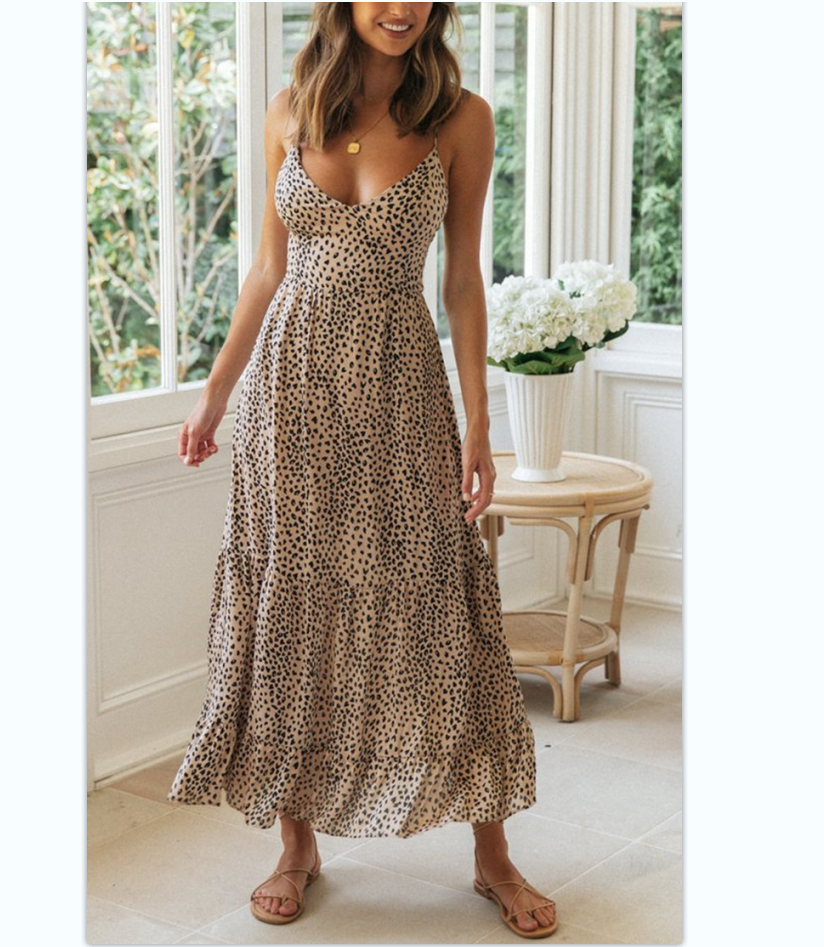 Kennedy Back Lace Up Leopard Prints Summer Dress