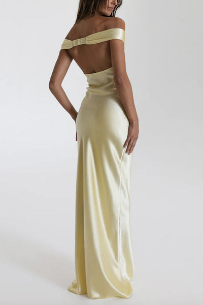 Celestine – Off-Shoulder Satin Cut-Out Maxi Dress