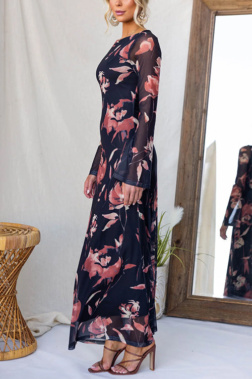 Elowyn – Floral Print Long-Sleeve Maxi Dress