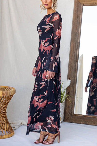 Elowyn – Floral Print Long-Sleeve Maxi Dress