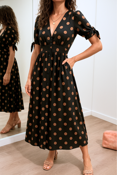 Maribelle – Polka Dot V-Neck Dress