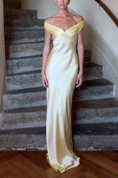 Celestine – Off-Shoulder Satin Cut-Out Maxi Dress