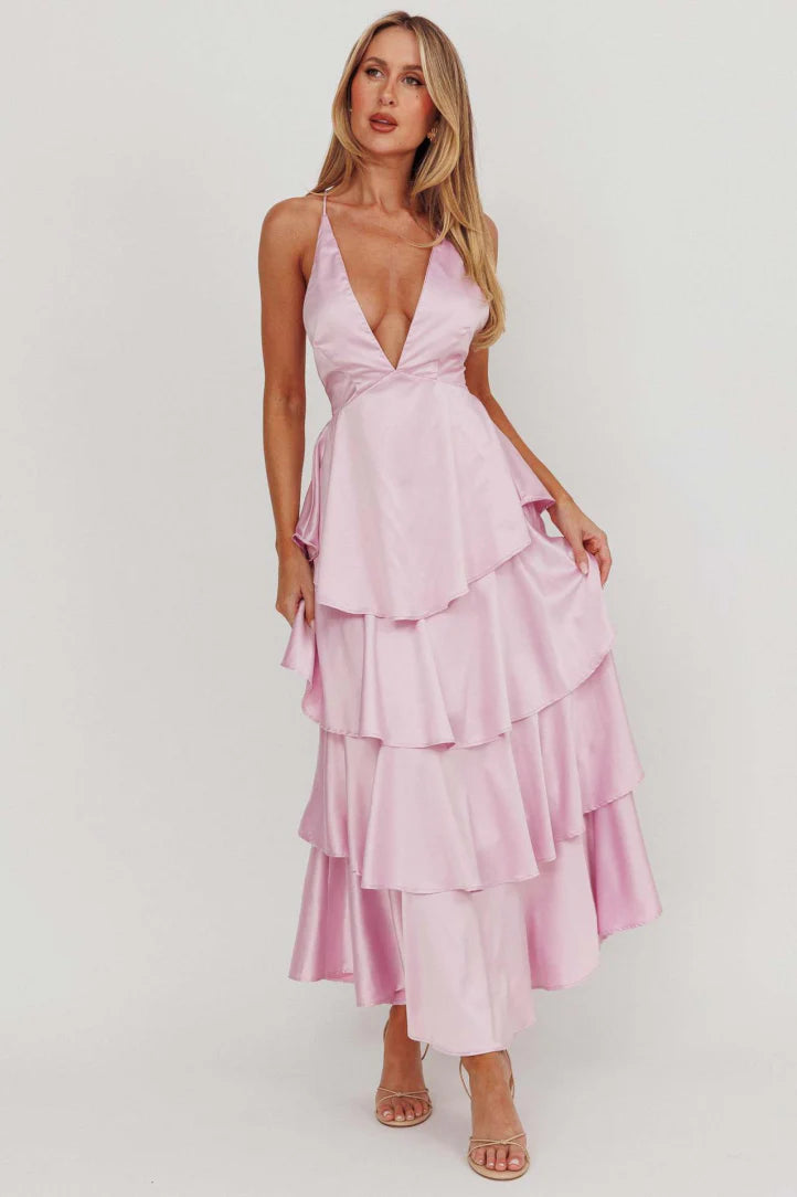 Lila Rose | Petite Halter Ruffle Tiered Maxi Dress