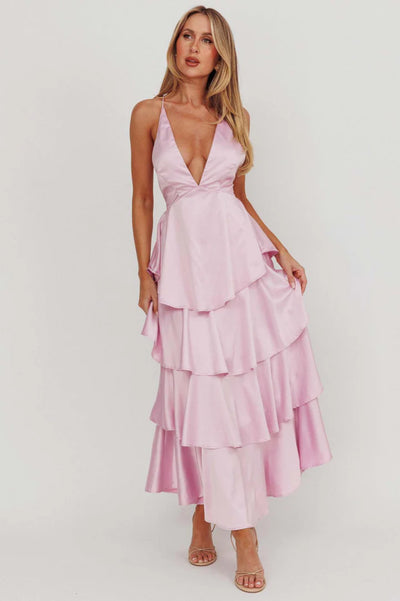 Lila Rose | Petite Halter Ruffle Tiered Maxi Dress
