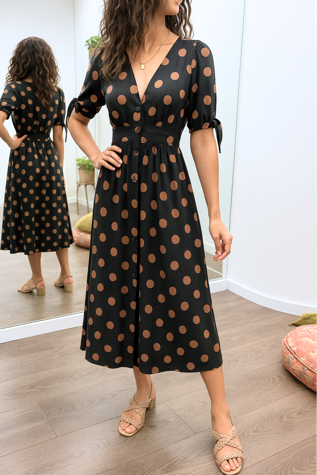 Maribelle – Polka Dot V-Neck Dress