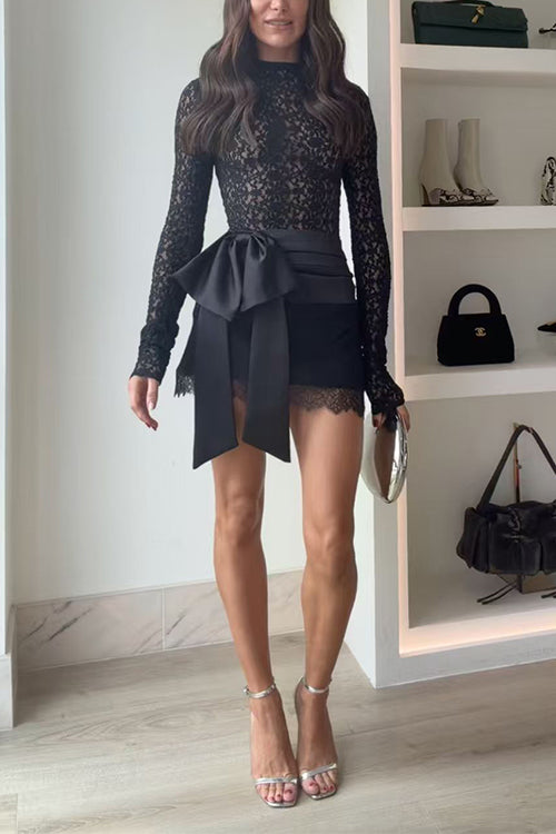 Lamia Lace Trim Tie Bow Mini Skirt