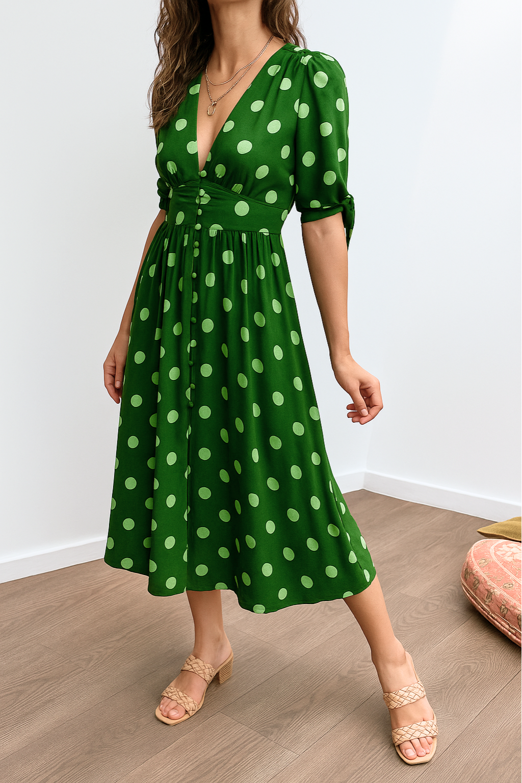Maribelle – Polka Dot V-Neck Dress