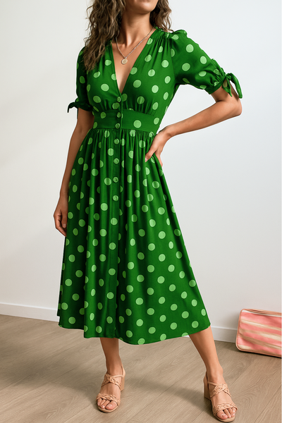 Maribelle – Polka Dot V-Neck Dress