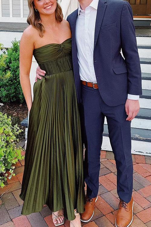 Elarine – Strapless Pleated Maxi Dress