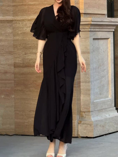 Leontina – Retro Trumpet Sleeve Print Dress