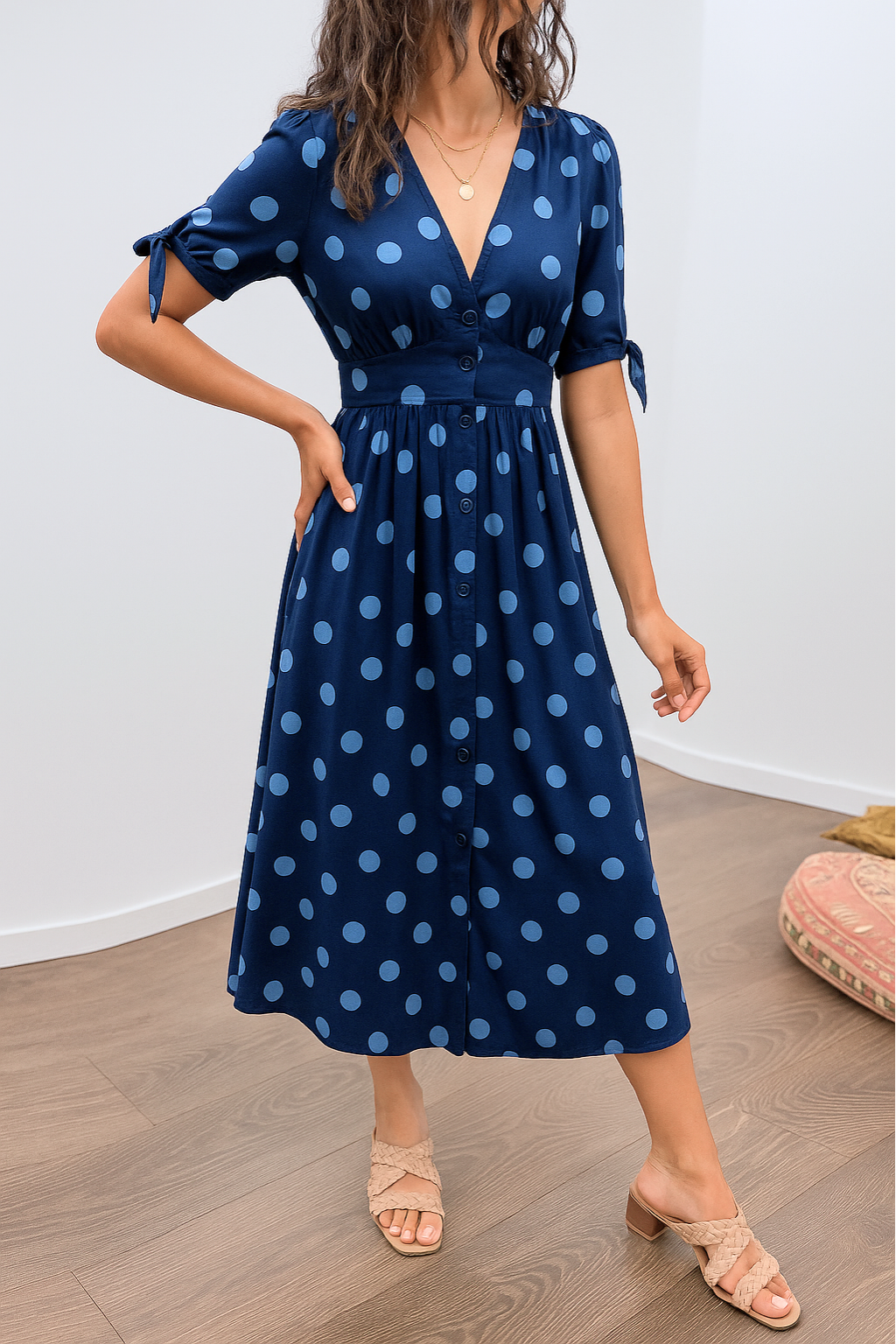 Maribelle – Polka Dot V-Neck Dress