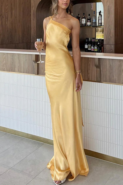 Virella – One-Shoulder Satin Tie-Back Maxi Dress
