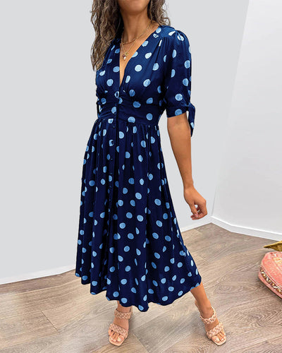 Janis - Stylish V Neck Doted Dress