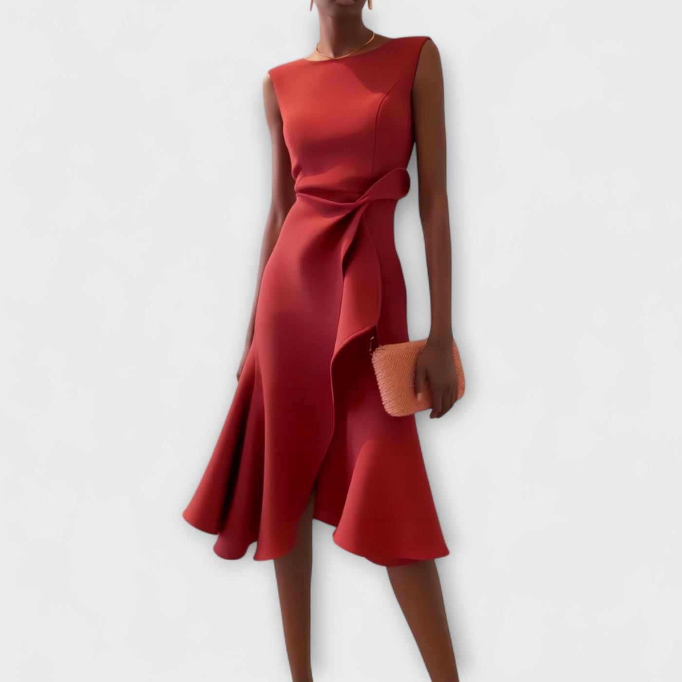 Amirelle – Asymmetric Draped Midi Dress