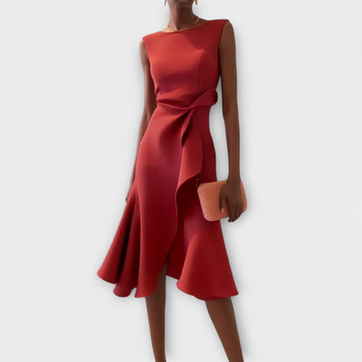 Amirelle – Asymmetric Draped Midi Dress