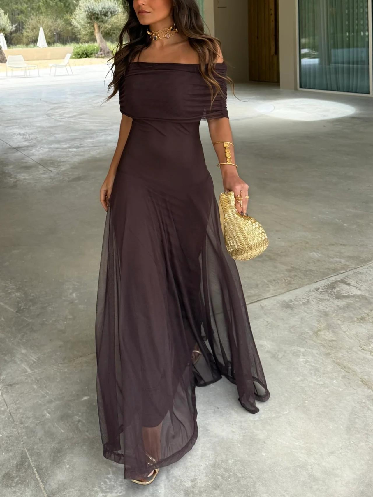 Kitty Toledo One Shoulder Mesh Maxi Dress