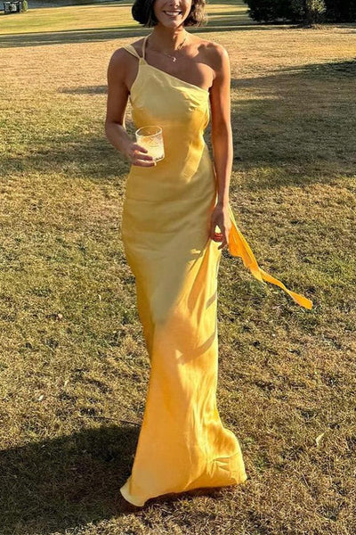 Virella – One-Shoulder Satin Tie-Back Maxi Dress