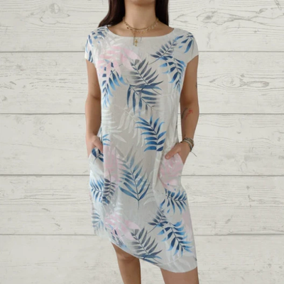 Sierra – Cotton-Linen Leaf Print Dress