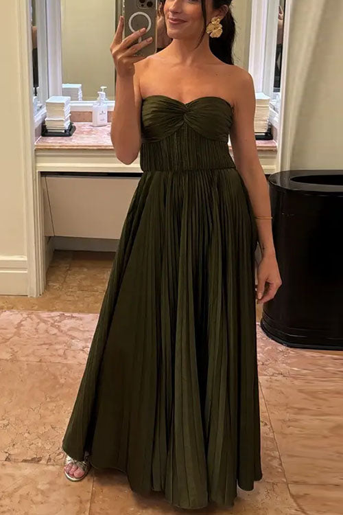 Alurelle – Strapless Pleated Maxi Dress