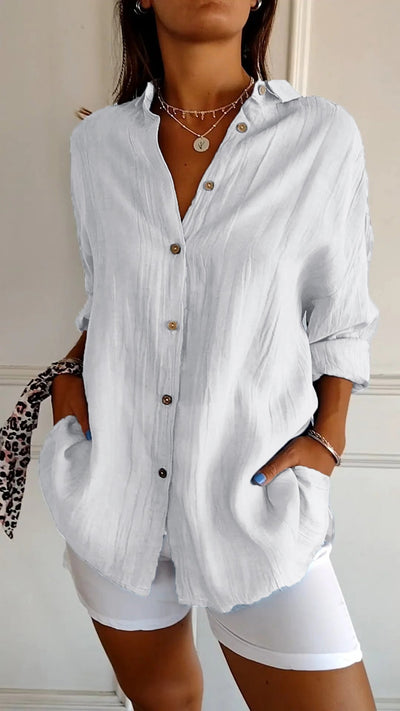 Louisa Single-breasted Pleated Lapel Shirt