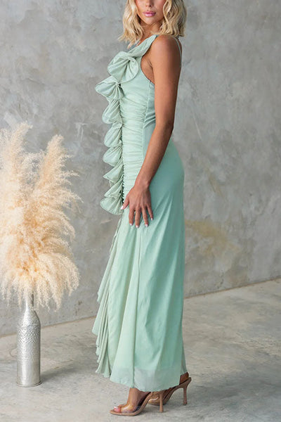 Arlisse – One-Shoulder Ruffle Mesh Maxi Dress