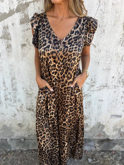 OLIVETTE | LEOPARD PRINT MAXI DRESS WITH V-NECK