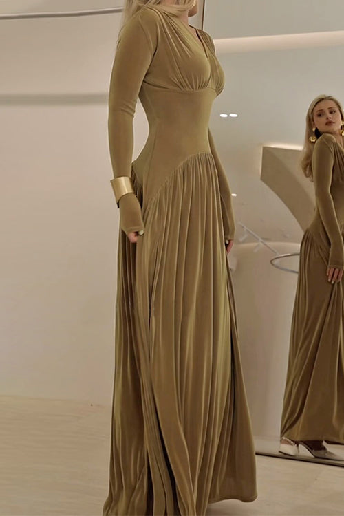 Leontine – V-Neck Long-Sleeve Velvet Maxi Dress