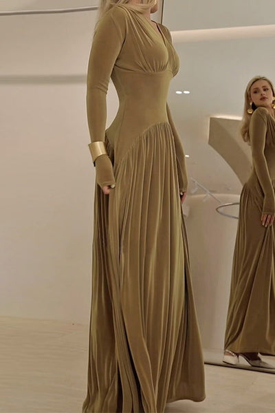 Maria V-Neck Long Sleeves Waisted Velvet Maxi Dress