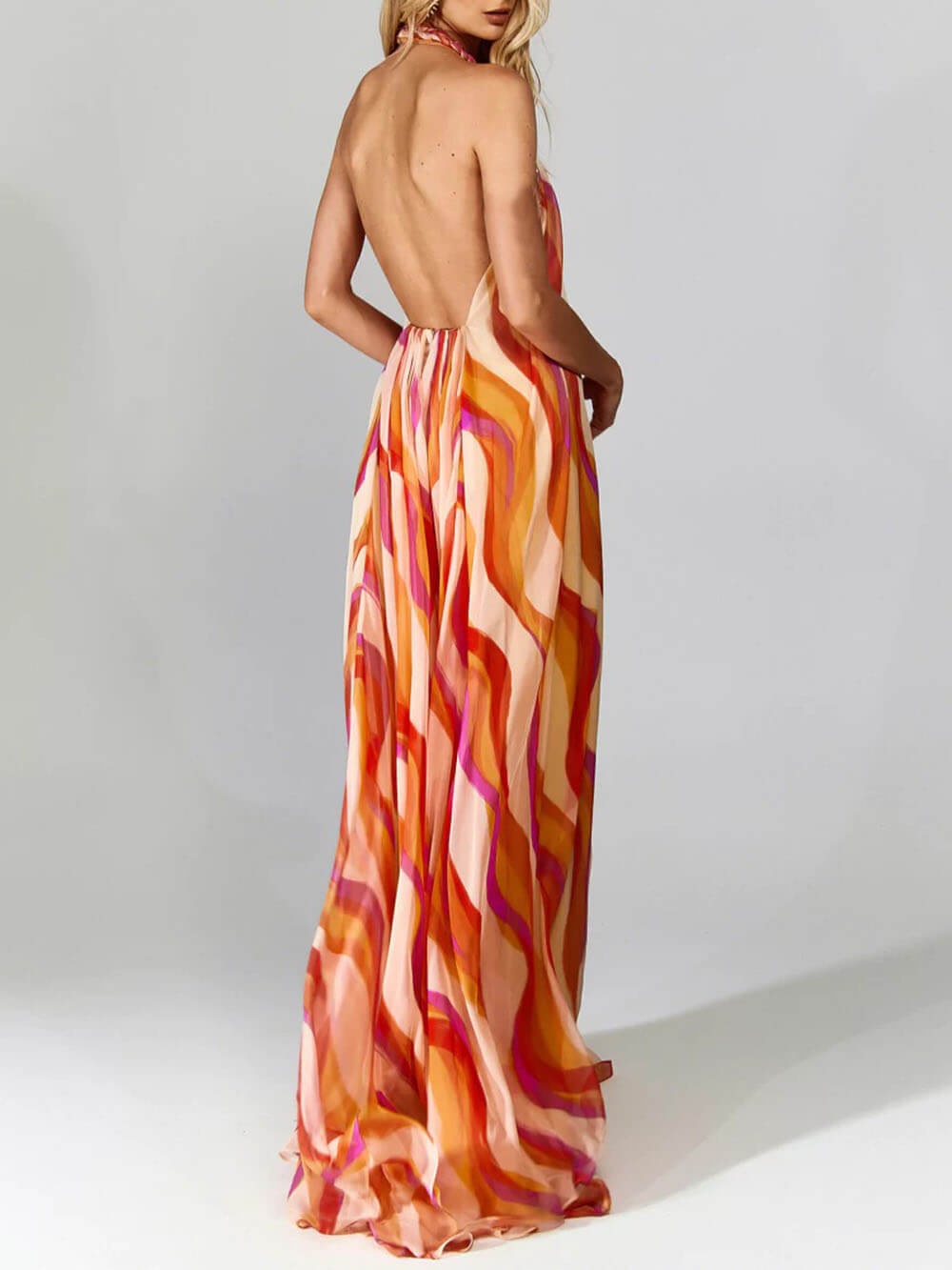 Aureva – Backless Halter Neck Maxi Dress