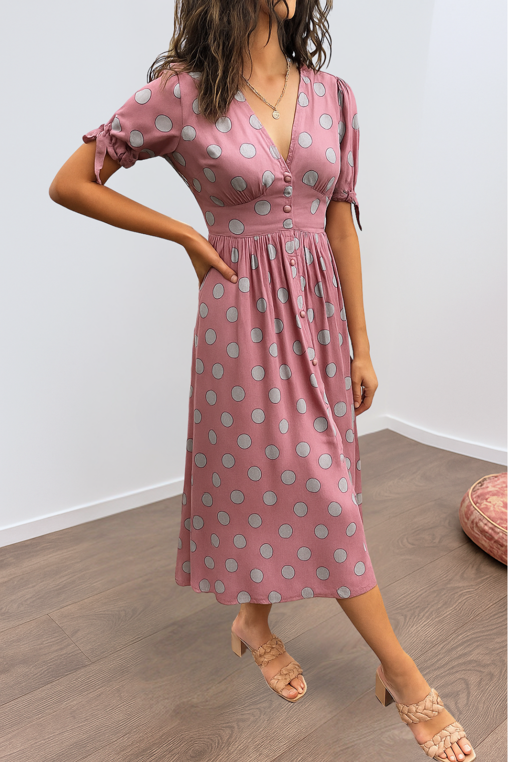 Maribelle – Polka Dot V-Neck Dress