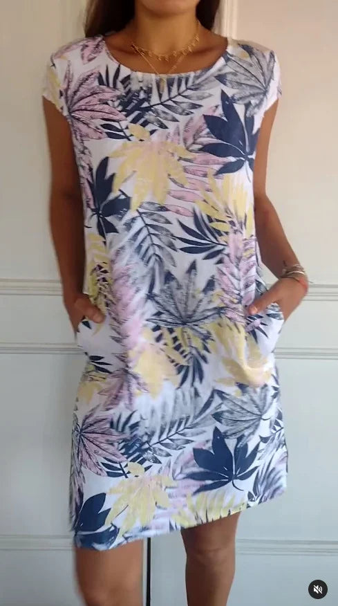 Sierra – Cotton-Linen Leaf Print Dress