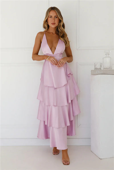 Lila Rose | Petite Halter Ruffle Tiered Maxi Dress