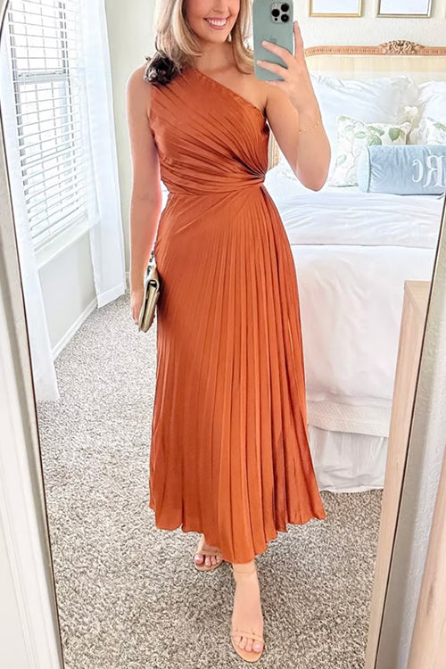 Anneliese – One Shoulder Pleated Satin Maxi Dress