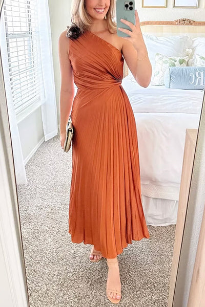 Anneliese – One Shoulder Pleated Satin Maxi Dress