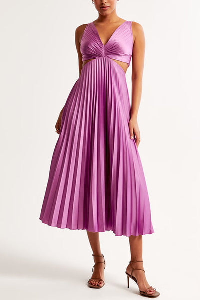 Clara | Cut Out Waist Sleeveless Pleated Maxi Dress