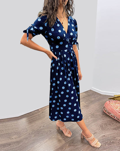 Janis - Stylish V Neck Doted Dress