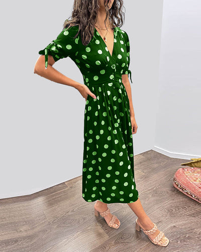Janis - Stylish V Neck Doted Dress