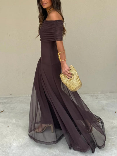 Kitty Toledo One Shoulder Mesh Maxi Dress