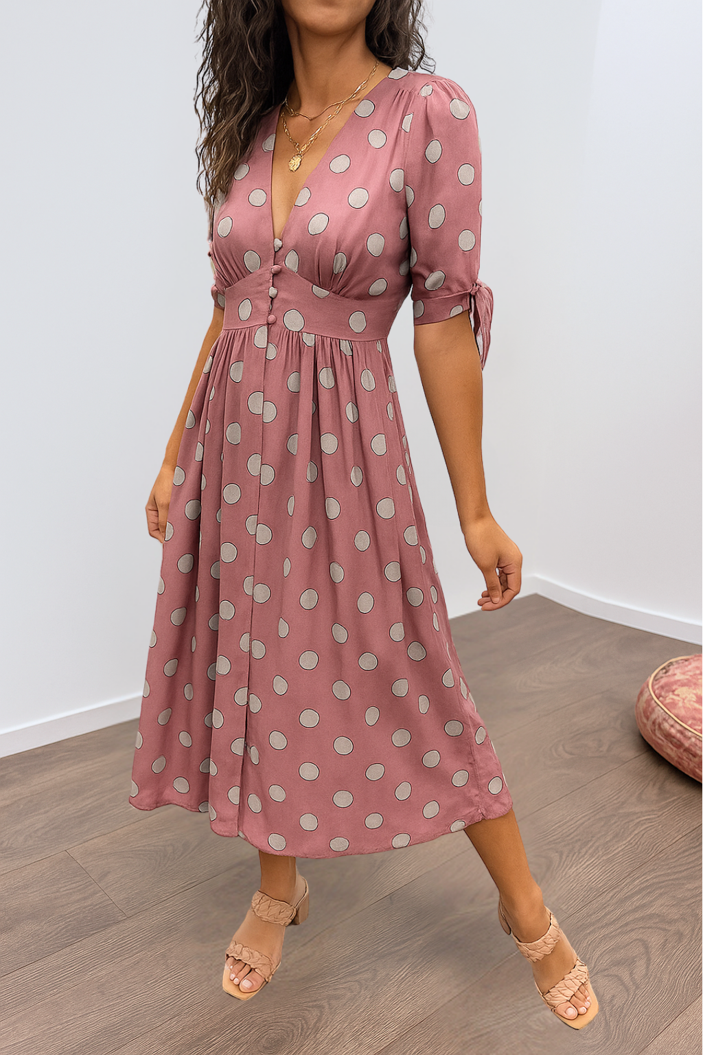 Maribelle – Polka Dot V-Neck Dress