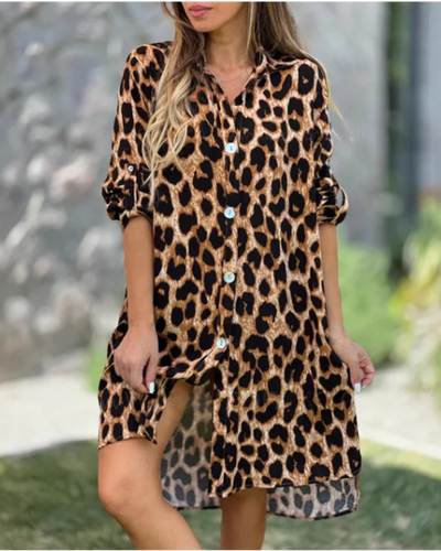 Nikoletta | Elegant Leopard Print Shirt Dress