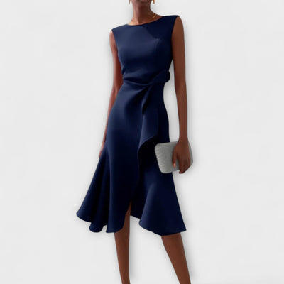 Amirelle – Asymmetric Draped Midi Dress