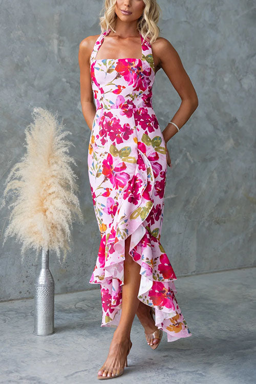 Lunaria – Halter Floral Ruffle Maxi Dress