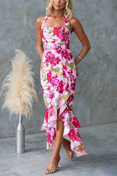Lunaria – Halter Floral Ruffle Maxi Dress
