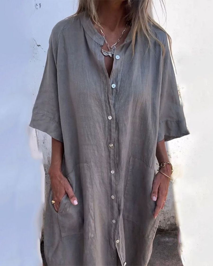 Melanie | Ibiza Style Casual Ankle-Length Shirt Dress