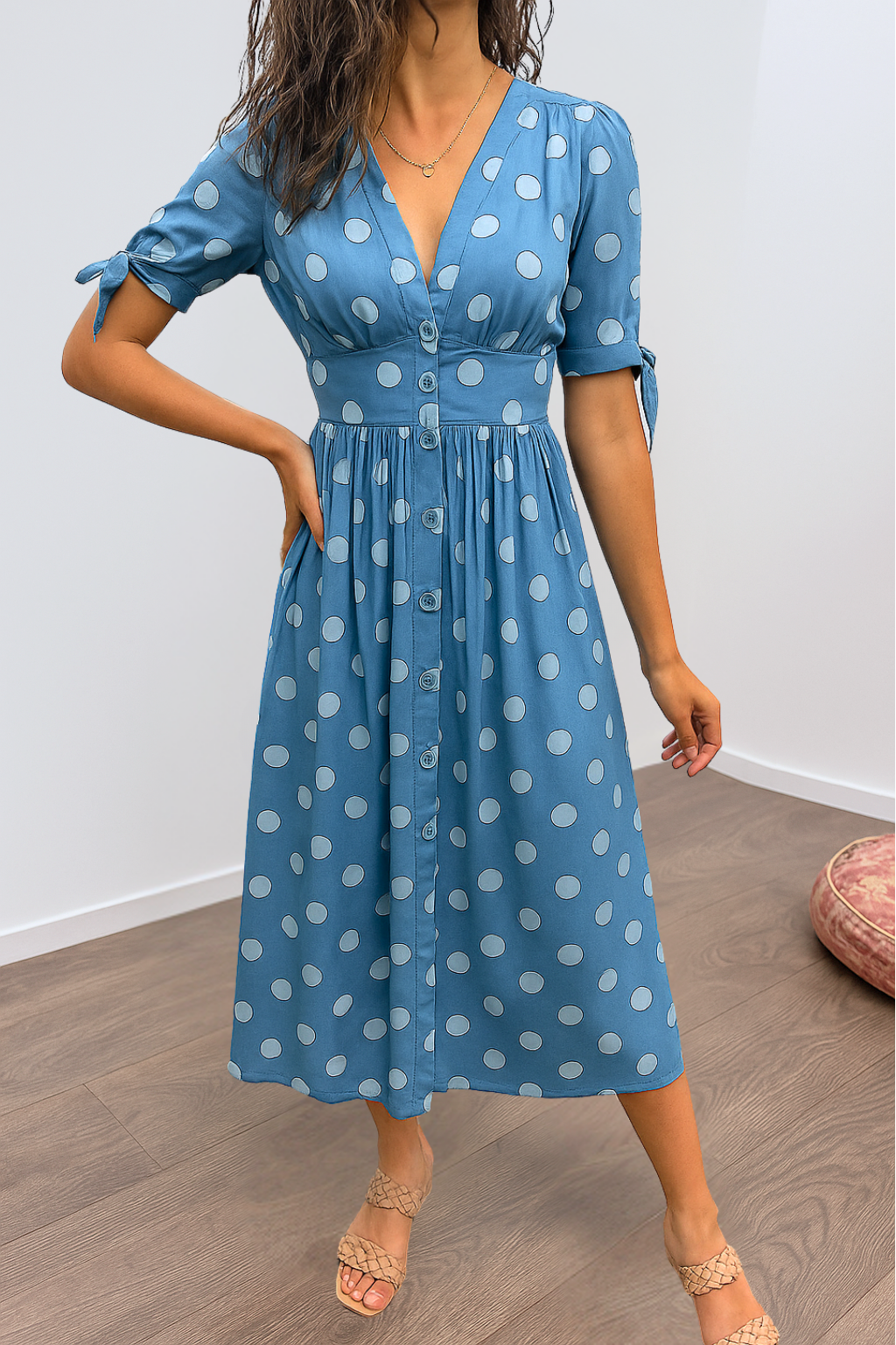 Maribelle – Polka Dot V-Neck Dress