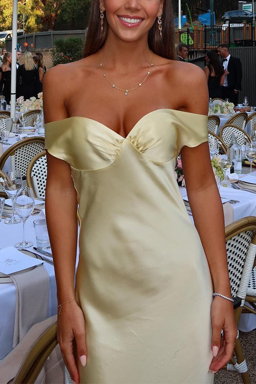 Celestine – Off-Shoulder Satin Cut-Out Maxi Dress